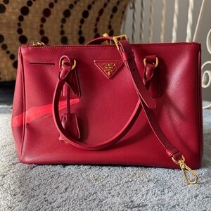 Prada Red Leather Satchel with Gold Accents
